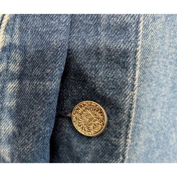 Vintage 80s Jacket Blue Denim Jean Duster Chore Trench Misses Size M - Picture 3 of 5